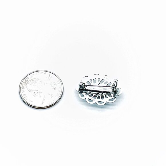 Vintage Filigree Oval Brooch with Seed Pearl and Black Enamel Center - Picture 3 of 3